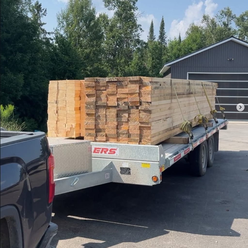 Pine lumber delivery on trailer — Andrews Forestry & Construction, Ottawa Valley
